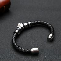 cuir PU bracelet, avec acier inoxydable, bijoux de mode, noire, Longueur:53.34 pouce, Vendu par PC