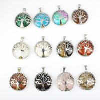 Gemstone Pendants Jewelry, Tibetan Style, with Gemstone, Tree, fashion jewelry, more colors for choice, 27x8x31mm, Sold By PC