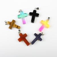 Gemstone Pendants Jewelry, with Tibetan Style, Cross, fashion jewelry, more colors for choice, 18x5x30mm, Sold By PC