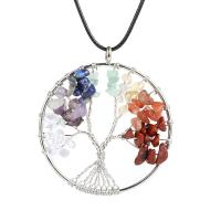 Tree Of Life Pendants, Tibetan Style, with Gemstone, silver color plated, Unisex, multi-colored, nickel, lead & cadmium free, 50mm, Sold By PC