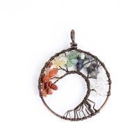 Tree Of Life Pendants, Tibetan Style, with Gemstone, silver color plated, Unisex, multi-colored, nickel, lead & cadmium free, 50mm, Sold By PC