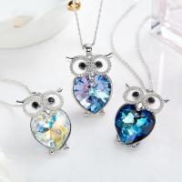 CRYSTALLIZED™ Element Crystal Necklace, 925 Sterling Silver, with CRYSTALLIZED™, with 1.97Inch extender chain, Owl, platinum plated, faceted, more colors for choice, 35x23mm, Sold Per Approx 15.75 Inch Strand