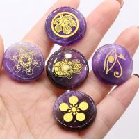 Amethyst Chakra Healing Stones, Flat Round, for Reiki & different designs for choice, purple, 25x25x5mm, Sold By PC