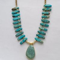 Fashion Turquoise Necklace Zinc Alloy with turquoise Teardrop gold color plated Bohemian style & for woman Length Approx 17.7 Inch Sold By PC