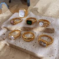 Zirkonia Edelstahl-Finger- Ring, Edelstahl, 18K vergoldet, verschiedene Größen vorhanden & verschiedene Stile für Wahl & Micro pave Zirkonia & für Frau, Größe:6-8, verkauft von PC