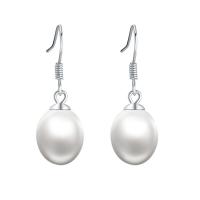 Freshwater Pearl Earrings, 925 Sterling Silver, with Freshwater Pearl, for woman, white, 7mm, Sold By Pair