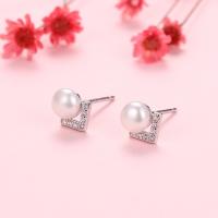 Freshwater Pearl Earrings 925 Sterling Silver with Freshwater Pearl plated for woman & with rhinestone Sold By Pair
