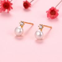 Freshwater Pearl Earrings, 925 Sterling Silver, with Freshwater Pearl, plated, for woman & with rhinestone, more colors for choice, 5x8mm, Sold By Pair