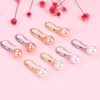 Freshwater Pearl Earrings, 925 Sterling Silver, with Freshwater Pearl, plated, for woman & with rhinestone, more colors for choice, 8x29mm, Sold By Pair