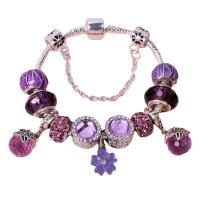 European Armband, Zinklegierung, mit Kristall, Rósegold-Farbe plattiert, verschiedene Größen vorhanden & für Frau & mit Strass, violett, verkauft von PC