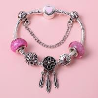 European Bracelet, Tibetan Style, with Lampwork, different size for choice & for woman & with rhinestone, pink, Sold By PC