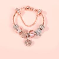 European Bracelet, Tibetan Style, with Lampwork, rose gold color plated, different size for choice & for woman & with rhinestone, pink, Sold By PC
