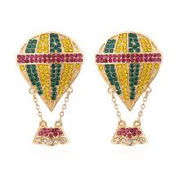 Rhinestone Earring Zinc Alloy Hot Balloon gold color plated for woman & with rhinestone yellow Sold By Pair