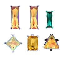 Pendientes de Diamantes de Imitación, aleación de zinc, chapado, 6 piezas & para mujer & con diamantes de imitación de vidrio, color mixto, 1.1*1.5cm,2cm,1.7*0.7cm,1.5*1.6cm,2.6*1.1cm, Vendido por Set