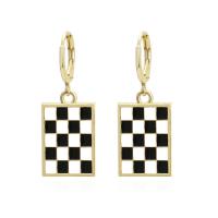 Huggie Hoop Drop Earring Zinc Alloy gold color plated for woman & enamel white and black Sold By Pair