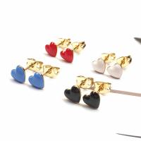 Brass Stud Earring, Heart, gold color plated, for woman & enamel, more colors for choice, nickel, lead & cadmium free, 6x6mm, Sold By Pair