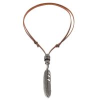Tibetan Style Jewelry Necklace, with leather cord, Feather, plated, fashion jewelry & Unisex, 16x84mm, Length:80 cm, Sold By PC