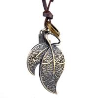 Zinc Alloy Jewelry Necklace with leather cord Leaf plated fashion jewelry & Unisex Length 80 cm Sold By PC