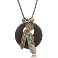 Tibetan Style Jewelry Necklace, with turquoise & Wax Cord & Wood, plated, fashion jewelry & Unisex, 15x65mm, Length:80 cm, Sold By PC