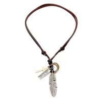 Zinc Alloy Jewelry Necklace with leather cord Feather plated fashion jewelry & Unisex Length 80 cm Sold By PC