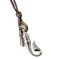 Tibetan Style Jewelry Necklace, with leather cord, plated, fashion jewelry & Unisex, silver color, 60x20mm, Length:80 cm, Sold By PC