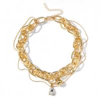 Tibetan Style Jewelry Necklace, fashion jewelry & for woman & with rhinestone, golden, 15mm, Length:14.75-18.50 Inch, Sold By PC