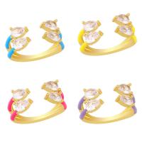 Cubique anneau en laiton Circonia Micro Pave, Placage de couleur d'or, bijoux de mode & pavé de micro zircon & émail, plus de couleurs à choisir, 11mm, Vendu par PC