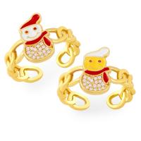 Cubic Zirconia Micro Pave Brass Ring, gold color plated, Christmas Design & fashion jewelry & micro pave cubic zirconia & enamel, more colors for choice, 15mm, Sold By PC