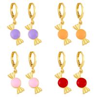Huggie Hoop Drop Earring, Brass, gold color plated, fashion jewelry & enamel, more colors for choice, 7x29mm, Sold By Pair