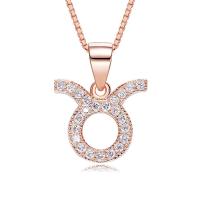 Cubic Zircon Micro Pave 925 Sterling Silver Necklace, with Cubic Zirconia, with 2.36Inch extender chain, rose gold color plated, Zodiac symbols jewelry & different styles for choice, more colors for choice, Length:Approx 15.75 Inch, Sold By PC
