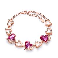 Crystal Bracelets, Brass, with CRYSTALLIZED™, brass lobster clasp, with 1.58Inch extender chain, Heart, rose gold color plated, faceted, more colors for choice, nickel, lead & cadmium free, Sold Per Approx 6.3 Inch Strand