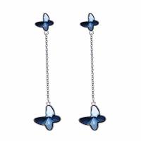 CRYSTALLIZED™ Element Crystal Earring, 925 Sterling Silver, with CRYSTALLIZED™, sterling silver post pin, Butterfly, platinum plated, faceted, blue, 63x15mm, Sold By Pair