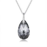 CRYSTALLIZED™ Element Crystal Necklace, 925 Sterling Silver, with CRYSTALLIZED™, with 1.97Inch extender chain, Teardrop, platinum plated, faceted, black, 20x9mm, Sold Per Approx 15.75 Inch Strand