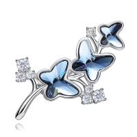 Swarovski Elements Kristall Brosche, Messing, mit Swarovski, Schmetterling, platiniert, facettierte, blau, frei von Nickel, Blei & Kadmium, 30x35mm, verkauft von PC