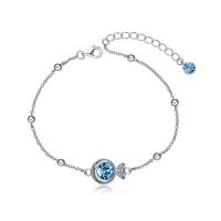 925 Sterling Silver Bangle Bracelet, with Austrian Crystal, sterling silver lobster clasp, with 1.5Inch extender chain, platinum plated, faceted, blue, Sold Per Approx 6.69 Inch Strand