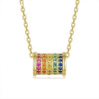 Cubic Zircon Micro Pave 925 Sterling Silver Necklace, with Cubic Zirconia, with 2.36Inch extender chain, gold color plated, golden, 9.50x6mm, Sold Per Approx 14.96 Inch Strand