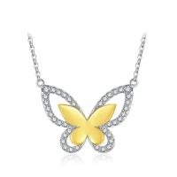 Cubic Zircon Micro Pave Brass Necklace, with Cubic Zirconia, with 1.97Inch extender chain, Butterfly, platinum plated, yellow, nickel, lead & cadmium free, 16x20mm, Length:Approx 14.57 Inch, Sold By PC