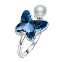 Osztrák Crystal Finger Ring, 925 ezüst, -val Osztrák Crystal, Pillangó, sokoldalú, kék, 24x21mm, Által értékesített PC
