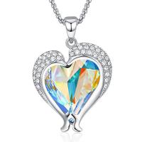 Crystal Necklace, 925 Sterling Silver, with 1.97Inch extender chain, Heart, platinum plated, faceted, more colors for choice, 24x22mm, Sold Per Approx 15.75 Inch Strand