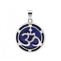 Gemstone Pendants Jewelry Natural Stone with Zinc Alloy Round silver color plated 25mm Sold By PC