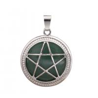 Gemstone Pendants Jewelry, Natural Stone, with Tibetan Style, Round, silver color plated, different materials for choice, more colors for choice, 25mm, Sold By PC