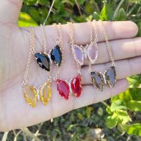 Crystal Necklace Brass with Crystal with 1.97 extender chain Butterfly gold color plated fashion jewelry nickel lead & cadmium free Approx 4mm Length 15.75 Inch Sold By PC