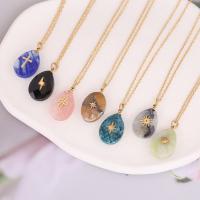Natural Gemstone Necklace Stainless Steel with Natural Stone with 1.97 extender chain gold color plated fashion jewelry Length 15.75 Inch Sold By PC