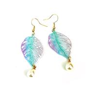 Brass Drop Earring with Stainless Steel Leaf plated & for woman & hollow nickel lead & cadmium free 80mm Sold By Pair