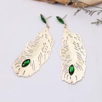 Brass Drop Earring Feather plated & for woman & with rhinestone & hollow nickel lead & cadmium free Sold By Pair