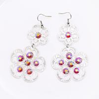 Brass Drop Earring with Zinc Alloy plated & for woman & with rhinestone & hollow nickel lead & cadmium free Sold By Pair
