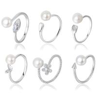 925 Sterling Silver Cuff Finger Ring with Freshwater Pearl platinum plated & for woman US Ring Sold By PC