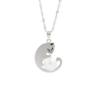 925 Sterling Silver Necklaces with Freshwater Pearl with 1.96inch extender chain Cat platinum plated fashion jewelry & for woman 8.5mm Length Approx 15.7 Inch Sold By PC