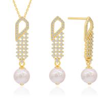 925 Sterling Silver Jewelry Sets earring & necklace with Freshwater Pearl with 1.96inch extender chain plated 2 pieces & for woman & with rhinestone  Length Approx 17.7 Inch Sold By Set