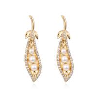 Zinc Alloy Drop Earrings with Plastic Pearl gold color plated for woman & enamel & with rhinestone Sold By Pair